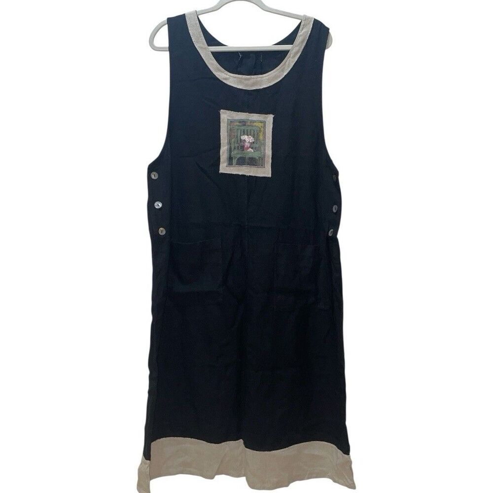 Alexandra Lee Artsy Lagenlook Black Linen Blend Maxi Dress Womens Size 8